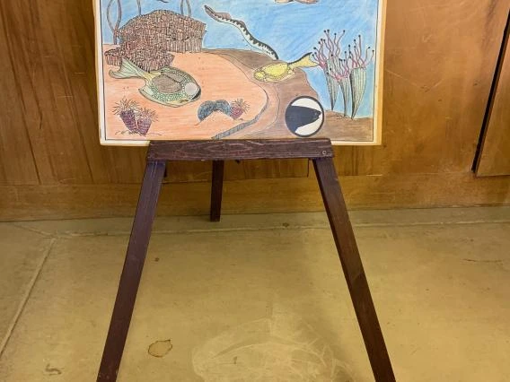Easel with mural